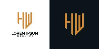 Monogram logo design initial letter h combined with shield element and creative concept vector