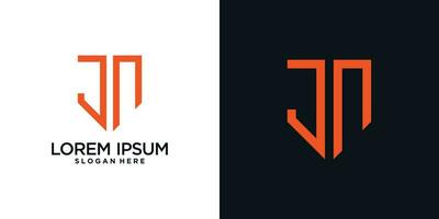 Monogram logo design initial letter j combined with shield element and creative concept vector