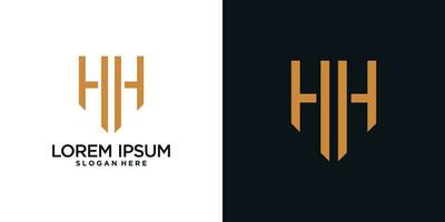 Monogram logo design initial letter h combined with shield element and creative concept vector