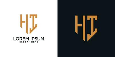 Monogram logo design initial letter h combined with shield element and creative concept vector