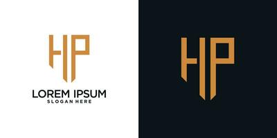 Monogram logo design initial letter h combined with shield element and creative concept vector