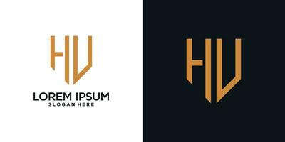 Monogram logo design initial letter h combined with shield element and creative concept vector