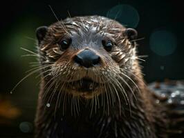 Otter portrait created with Generative AI technology photo