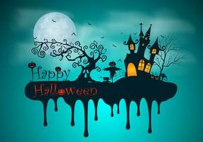 Happy halloween background with spooky full moon night and haunted castle with creepy tree vector