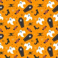 Halloween coffin and ghost pattern. Seamless pattern background vector