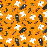 Halloween coffin and ghost pattern. Seamless pattern background vector