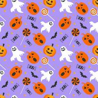 Halloween seamless pattern illustration with pumpkins and halloween ghosts vector