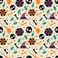 Halloween seamless pattern with halloween skull witch hat and candy vector