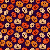 Halloween pattern with halloween pumpkins in different colors on dark background vector