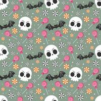 Halloween pattern background with halloween candy and skull vector