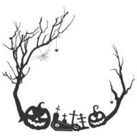 Halloween frame border with halloween elements like skull witch hat and spider net vector