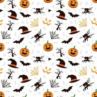 halloween scary seamless pattern background with witch hat pumpkins and halloween tree vector