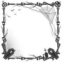 Halloween frame border with halloween elements like skull witch hat and spider net vector