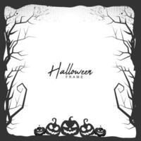 Halloween grunge frame with halftone dead tree and spider net vector