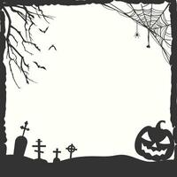 Halloween black frame illustration with spider net and tree silhouettes vector