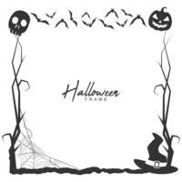 Halloween silhouette decorative frame with spider frame and creepy tree vector