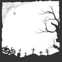 Halloween black frame illustration with spider net and tree silhouettes vector