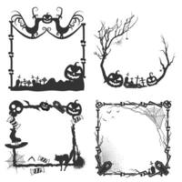 Halloween frame border with halloween elements like skull witch hat and spider net vector