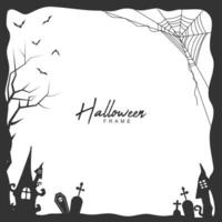 Halloween grunge frame with halftone dead tree and spider net vector