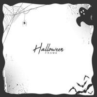 Halloween grunge frame with halftone dead tree and spider net vector