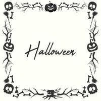 Decorative halloween bone skull frame with creepy tree branch vector