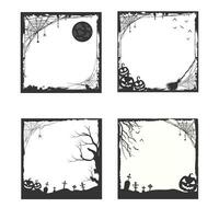 Halloween black frame illustration with spider net and tree silhouettes vector