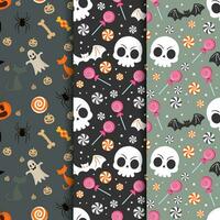 Halloween patterns collection with candy and skull vector