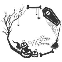 Halloween hexagonal frame border with spider net and halloween tree vector