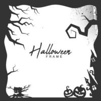 Halloween grunge frame border with creepy tree and haunted house vector