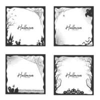 Halloween grunge frame with halftone dead tree and spider net vector