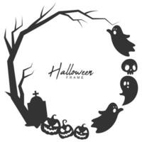 Halloween themed ghost frame with spider net and creepy tree branch vector