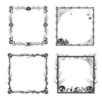 Decorative halloween bone skull frame with creepy tree branch vector