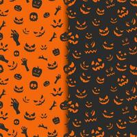 Halloween seamless patters collection with pumpkin skull scary face ghost hand and ghost face vector