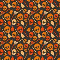 Halloween pattern with halloween skull tombstone and bones in different colors on dark background vector