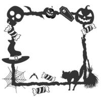 Halloween frame border with halloween elements like skull witch hat and spider net vector
