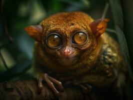 Tarsier monkey portrait created with Generative AI technology photo