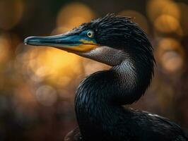 Cormorant bird portrait created with Generative AI technology photo