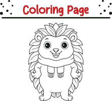 Happy Christmas animal coloring page. Black and white vector illustration for coloring book