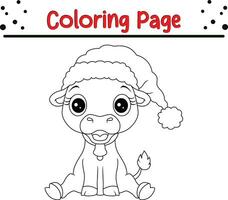 Happy Christmas animal coloring page. Black and white vector illustration for coloring book