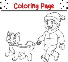 Happy Christmas coloring page. Black and white vector illustration for coloring book