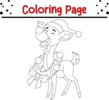 Cute Deer animal coloring page. Happy Christmas coloring book for kids. vector