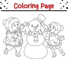 Happy Christmas coloring page. Black and white vector illustration for coloring book