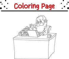 Happy Christmas coloring page. Black and white vector illustration for coloring book