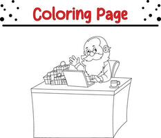 Happy Christmas coloring page. Black and white vector illustration for coloring book