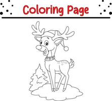 Happy Christmas animal coloring page. Black and white vector illustration for coloring book