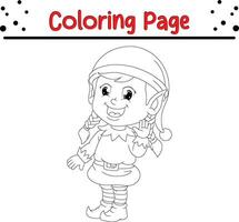 Christmas Cute elf coloring page for children vector