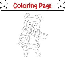 Happy Christmas little kids coloring page. Winter coloring book for children vector