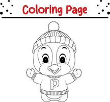 Cute Penguin coloring page. Happy Christmas Animal coloring book. vector