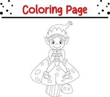 Christmas elf coloring page for kids vector