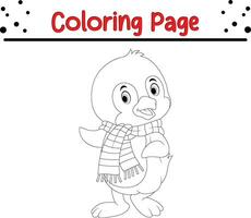 Cute Penguin coloring page. Happy Christmas Animal coloring book. vector